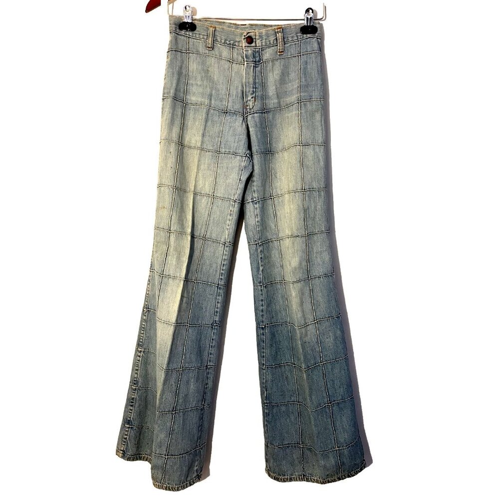VTG Plushbottom Women's 70s Paneled Light Wash Denim Belbottom Flare Jeans 26x33